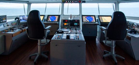 An inside look of the control centre of a superyacht on the sea