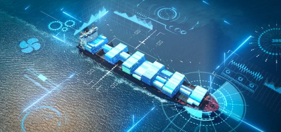 AI technology. Global Logistics international delivery concept, World map logistic and supply chain network distribution container Ship running for export import to customs cean concept technology
